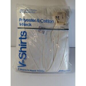 70's VTG  JC Penney Mens V-Neck T-Shirts 3 Pack 3XL Fortrel Poly Cotton